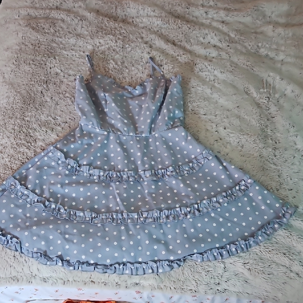 Francesca's Collections Blue Polka Dot Mini Dress